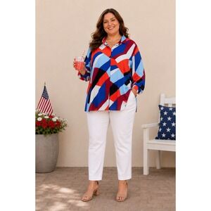 Vince Camuto 2X Button Down Tunic Top Blouse Geometric Print
Summer Lightweight